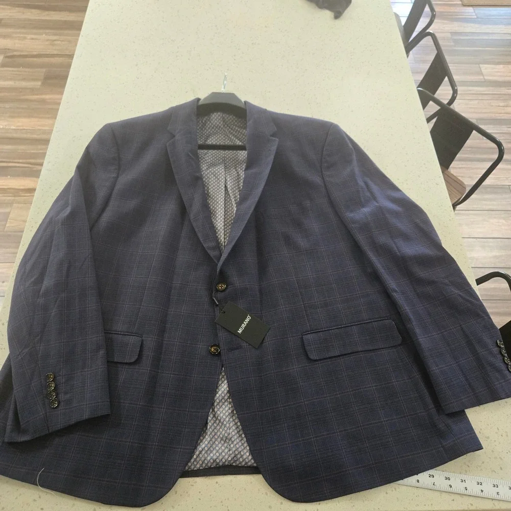 Murano Mens 3 Piece Suit 4XB Navy Blue Plaid Blazer Vest Pant Big Tall NWT 48x30